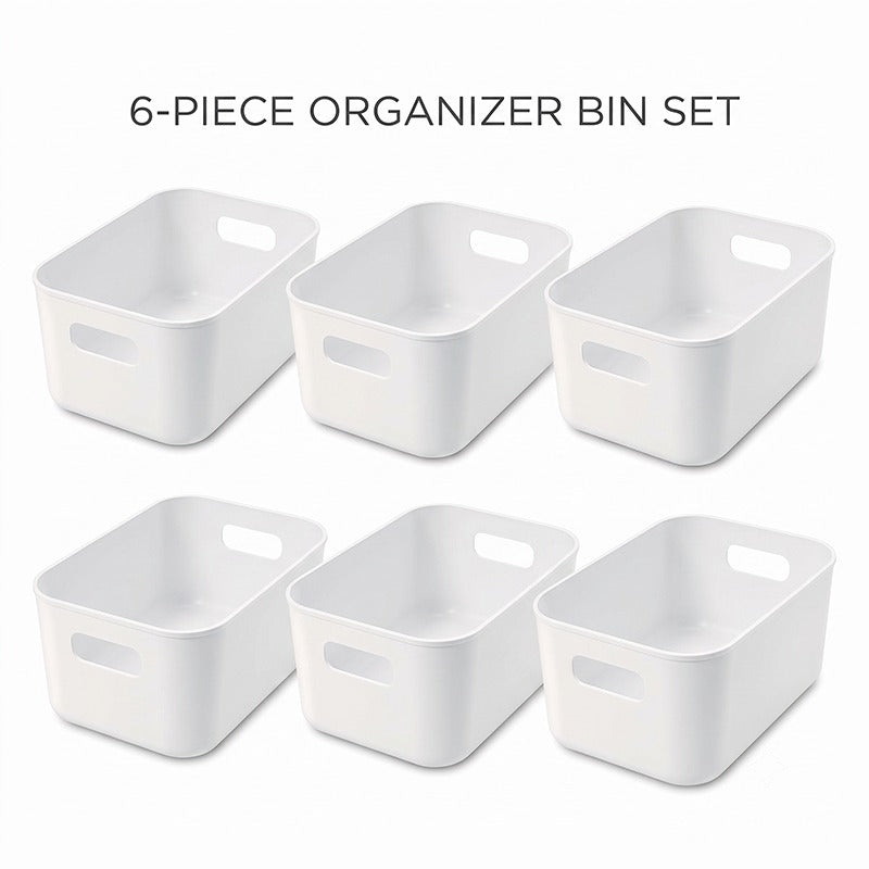 Storage Bins Set 3/6/9PCS, Multi-Purpose Plastic Organizer Bins with Handles, Stackable Kitchen Pantry Storage Baskets for Refrigerator, Cabinets, Bathroom and Home Organization