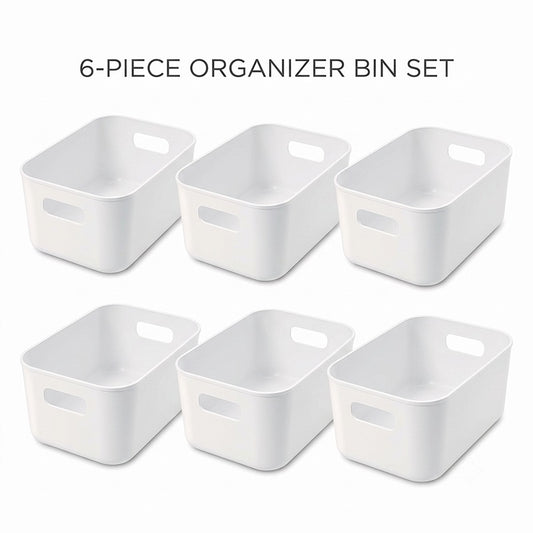 Storage Bins Set 3/6/9PCS, Multi-Purpose Plastic Organizer Bins with Handles, Stackable Kitchen Pantry Storage Baskets for Refrigerator, Cabinets, Bathroom and Home Organization