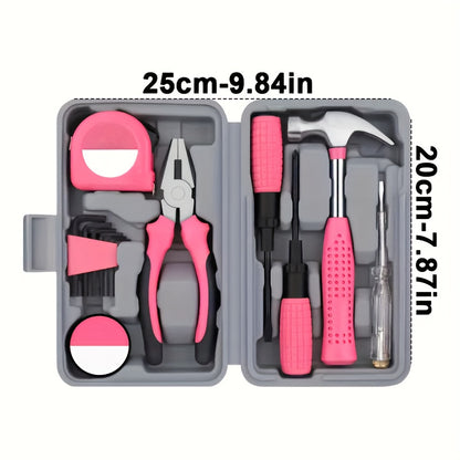 1 set of household tool set/ universal repair tool set for men and women, including hammer, measuring tape, pliers, screwdriver, portable portable tool box, DIY handmade gift for girlfriend, best friend, mother gift