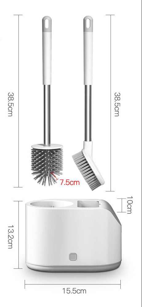 Toilet Brush and Holder Set.Silicone Toilet Brush Set, 2-in-1 Bathroom Cleaner with Flat & Round Heads, Wall Mounted or Floor Standing