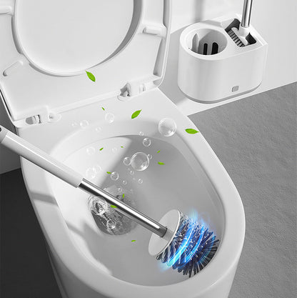 Toilet Brush and Holder Set.Silicone Toilet Brush Set, 2-in-1 Bathroom Cleaner with Flat & Round Heads, Wall Mounted or Floor Standing