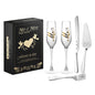 6pcs-Mr and Mrs Champagne Flutes, Bride and Groom Champagne Glasses, Wedding Cake Knife and Server Set, Cake Cutting Set for Wedding, Bridal Shower Gifts, Engagement Gifts for Couples