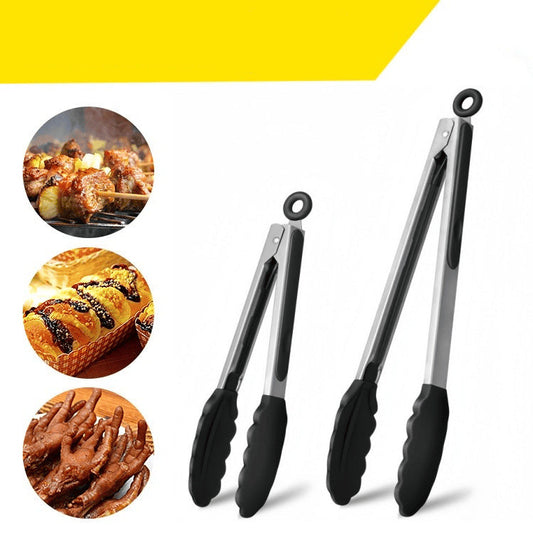 Kitchen Tongs for Cooking,Stainless Steel,Heat Resistant BBQ Tong Set of 3, Non Scratch Silicone Tip for Pan, Strong Grip, Grab Food, Toss Salad, Pull Lock, Black