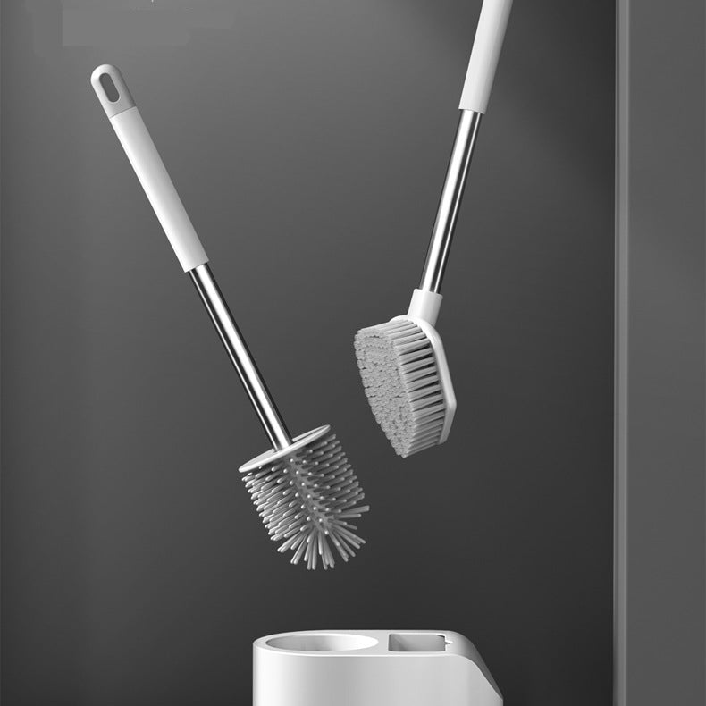Toilet Brush and Holder Set.Silicone Toilet Brush Set, 2-in-1 Bathroom Cleaner with Flat & Round Heads, Wall Mounted or Floor Standing
