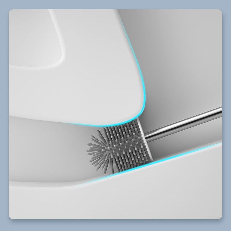 Toilet Brush and Holder Set.Silicone Toilet Brush Set, 2-in-1 Bathroom Cleaner with Flat & Round Heads, Wall Mounted or Floor Standing