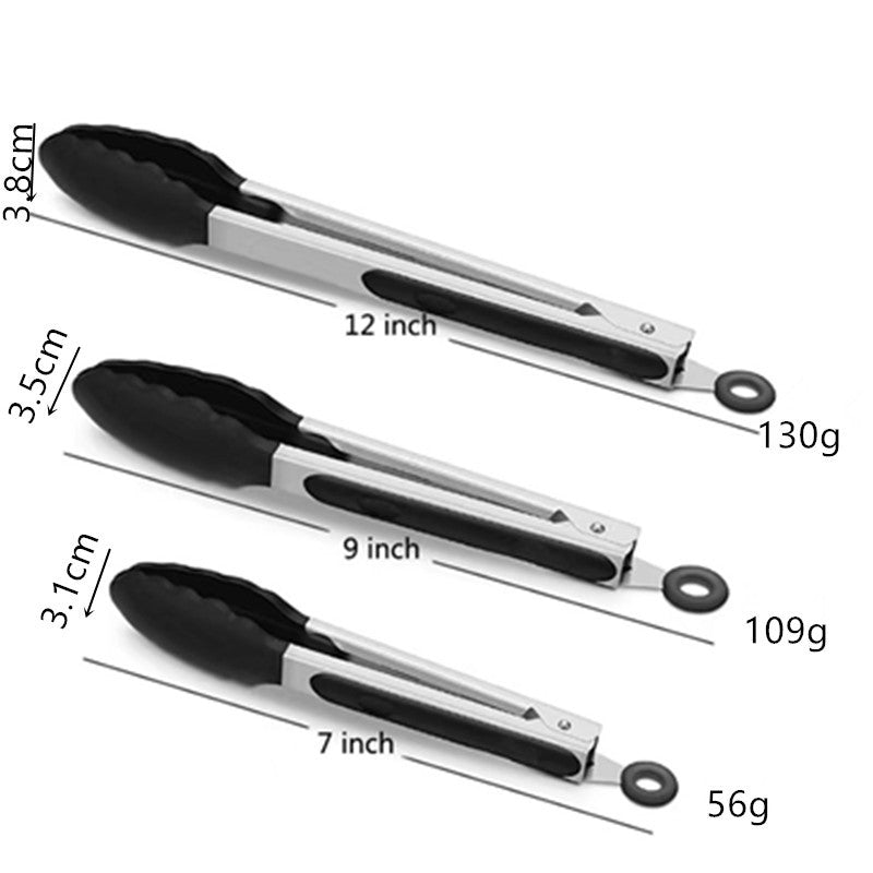 Kitchen Tongs for Cooking,Stainless Steel,Heat Resistant BBQ Tong Set of 3, Non Scratch Silicone Tip for Pan, Strong Grip, Grab Food, Toss Salad, Pull Lock, Black