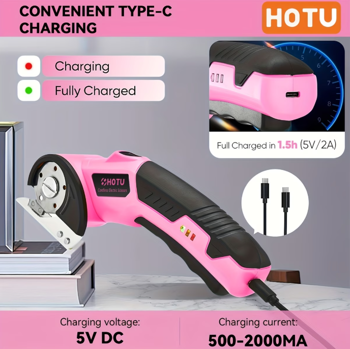 electric box cutter, Rechargeable Cardboard Box Cutter, 4.2V Powerful Fabric Scissors with 2 Safety Blades & Storage Bag