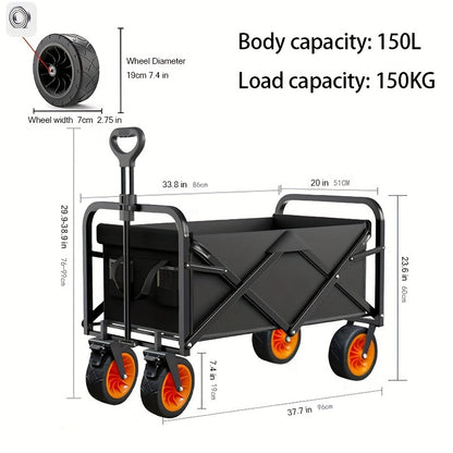Collapsible Wagon Cart with Wheels Foldable - Folding Utility Heavy Duty Wagons Carts for Grocery Sports Garden Shopping Camping Wheelbarrows