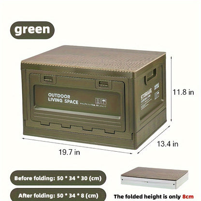 50L Collapsible Storage Bin with Lid, Foldable Plastic Storage Box with Wooden Top and Handles, 1 Pack