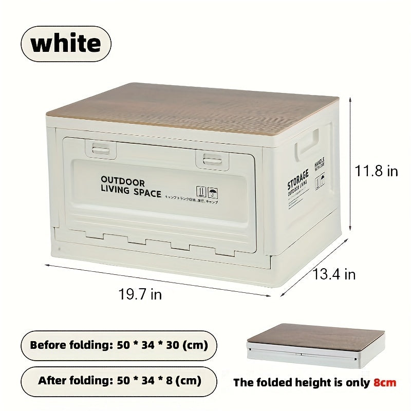 50L Collapsible Storage Bin with Lid, Foldable Plastic Storage Box with Wooden Top and Handles, 1 Pack