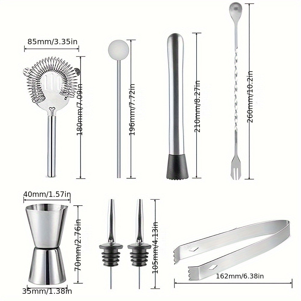 5-Piece Stainless Steel Bar Tools Set with Shaker, Jigger, Strainer, and Bar Tools for Parties and Gatherings