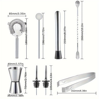 5-Piece Stainless Steel Bar Tools Set with Shaker, Jigger, Strainer, and Bar Tools for Parties and Gatherings