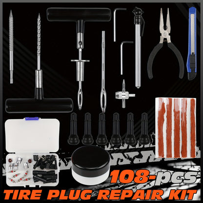 57-Piece Tire Puncture Repair Kit - Heavy-Duty Tire Inner Tube Repair Plugs for Off-Road Flat Tires, Automotive 4WD, and Motorcycle - Includes Storage Case