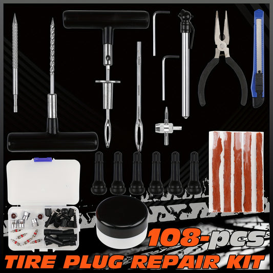 57-Piece Tire Puncture Repair Kit - Heavy-Duty Tire Inner Tube Repair Plugs for Off-Road Flat Tires, Automotive 4WD, and Motorcycle - Includes Storage Case