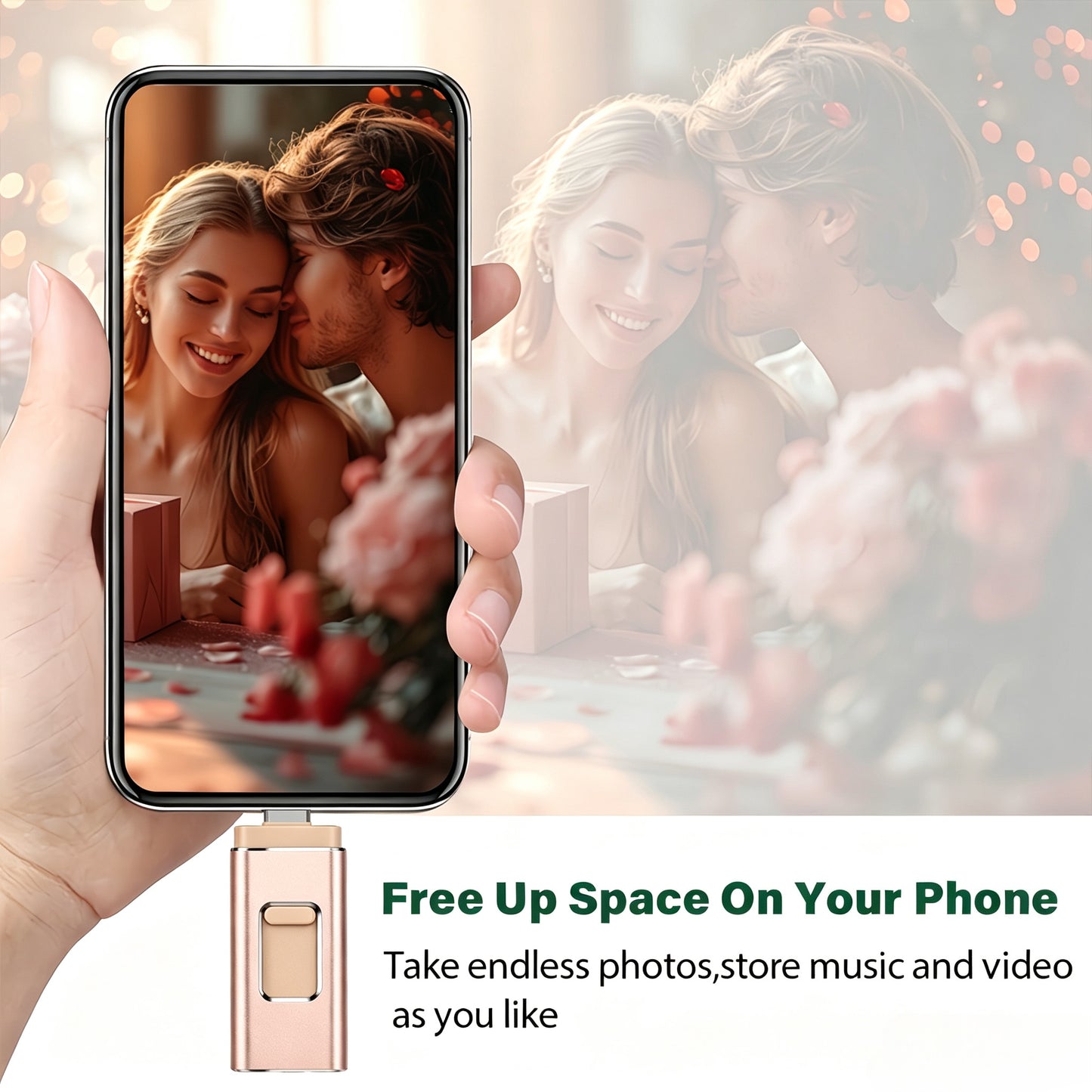 Cle USB 4-in-1 Photo Stick, 64G External Flash Drive for iPhone Android PC Mac, One-Click Backup Photos Videos, Offline Local Storage Thumb Drive, Portable Metal Memory Stick for File Saving & Data Transfer