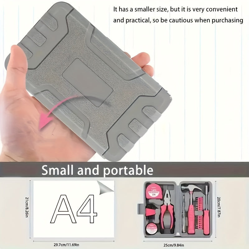 1 set of household tool set/ universal repair tool set for men and women, including hammer, measuring tape, pliers, screwdriver, portable portable tool box, DIY handmade gift for girlfriend, best friend, mother gift