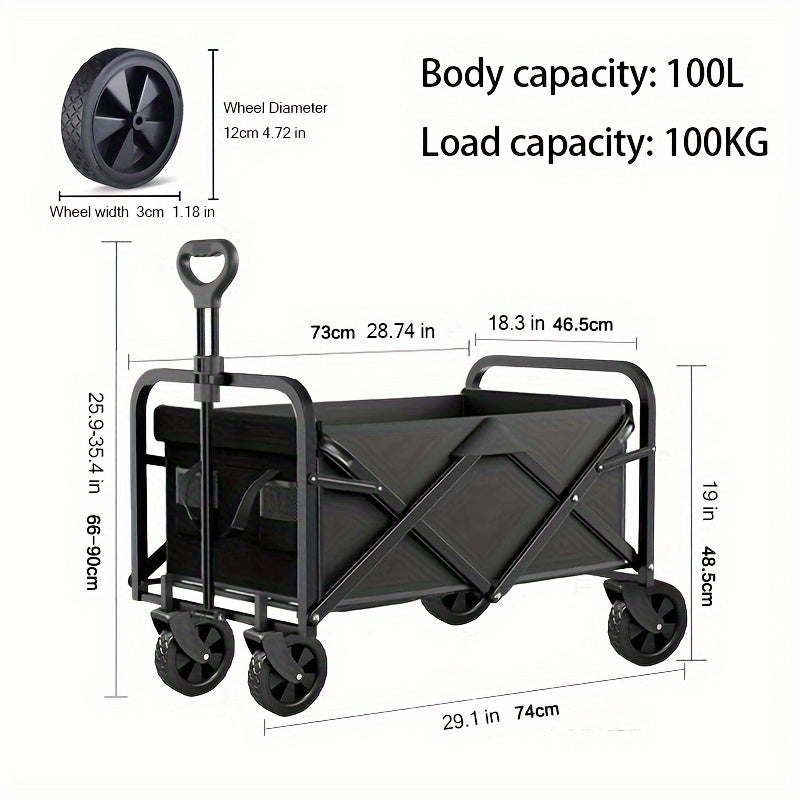Collapsible Wagon Cart with Wheels Foldable - Folding Utility Heavy Duty Wagons Carts for Grocery Sports Garden Shopping Camping Wheelbarrows