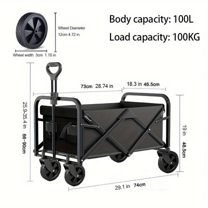Collapsible Wagon Cart with Wheels Foldable - Folding Utility Heavy Duty Wagons Carts for Grocery Sports Garden Shopping Camping Wheelbarrows
