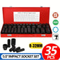 35-Piece 1/2 Inch Drive Deep Impact Socket Set (Metric) 8-32mm - Professional Garage Repair Workshop Tools