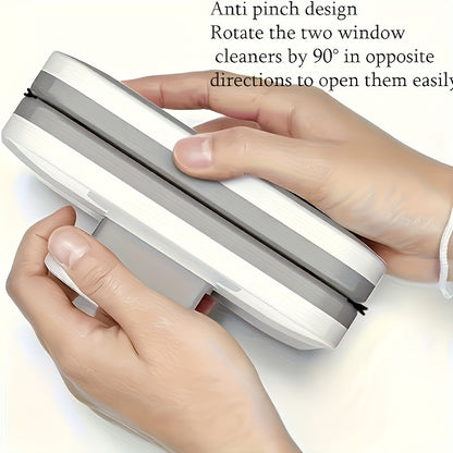 "1pc Double Sided Magnetic Window Cleaning Brush, High-rise Glass Cleaning Tool, ABS Handheld Safety Cleaning Accessories, Anti-Pinch Design, With Safety Rope, Suitable For 3-10mm Thickness Glass "