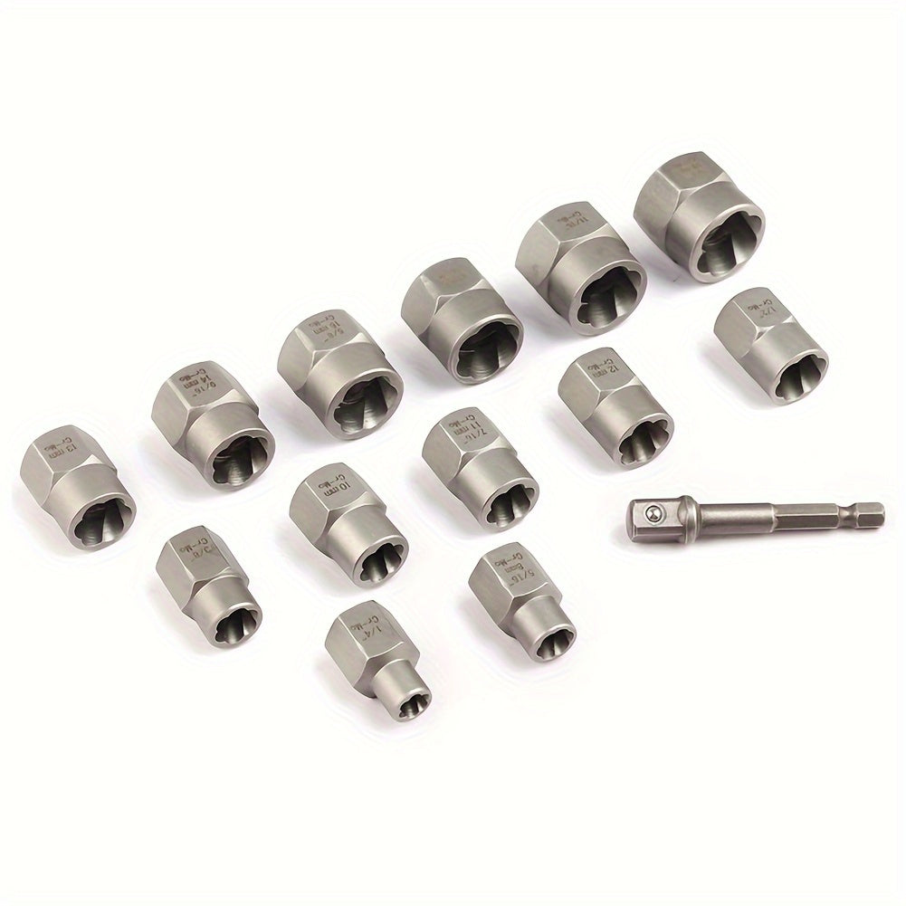 14-Piece Broken Bolt Extractor Set | Broken Nut Removal Tool Kit for 3/8 Inch Applications - Professional Quality and Durable Design
