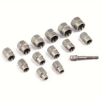 14-Piece Broken Bolt Extractor Set | Broken Nut Removal Tool Kit for 3/8 Inch Applications - Professional Quality and Durable Design