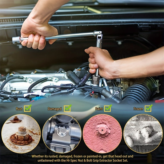 14-Piece Broken Bolt Extractor Set | Broken Nut Removal Tool Kit for 3/8 Inch Applications - Professional Quality and Durable Design