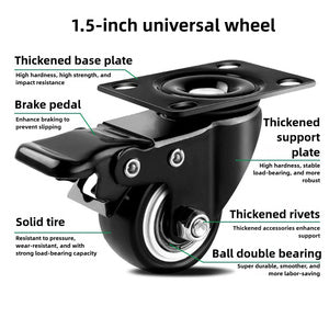 Caster Wheels Set of 4, Heavy Duty Casters with Brake, No Noise Locking Polyurethane (PU) Wheels, Swivel Plate Castors Pack
