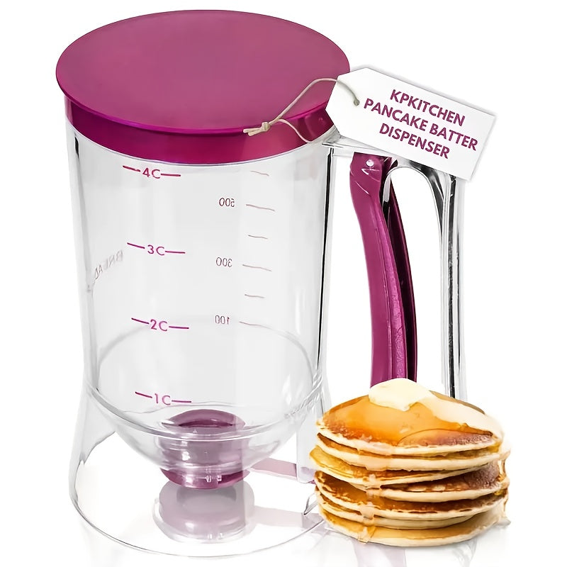 Pancake Batter Dispenser - Kitchen Must Have Tool for Perfect Pancakes, Cupcake, Waffle, Muffin Mix, Cake & Crepe - Baking Supplies for Griddle - Pancake Maker with Measuring Label (Purple)