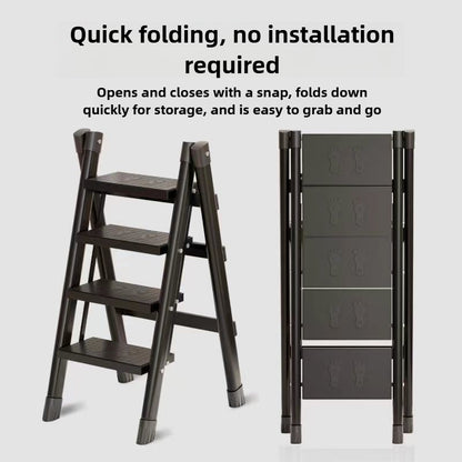 Folding Step Ladder - Portable Multi-Functional A-Frame Design, Three-Step Lightweight Carbon Steel Ladder Stool with Non-Slip Wide Steps, Perfect for Home, Kitchen, and Office Use, Compact Indoor Thickened Flower Rack.