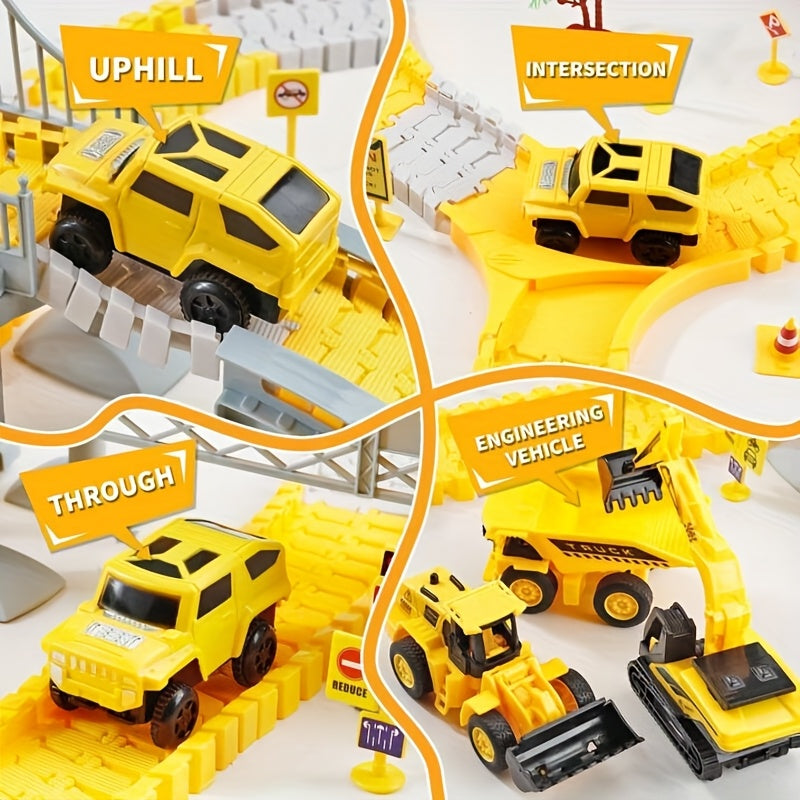 Kids Toys 288 PCS Construction Race Tracks Toy for 5 Year Old Boys Girls, Construction Truck Car and Flexible Track Play Set Create A Engineering Road Games Toddler Toys Birthday Gifts