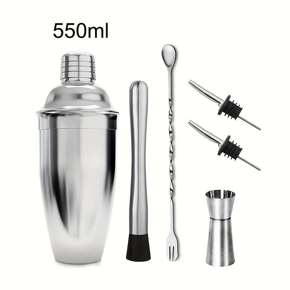 5-Piece Stainless Steel Bar Tools Set with Shaker, Jigger, Strainer, and Bar Tools for Parties and Gatherings
