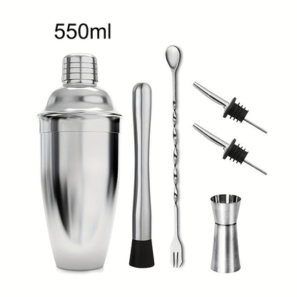 5-Piece Stainless Steel Bar Tools Set with Shaker, Jigger, Strainer, and Bar Tools for Parties and Gatherings