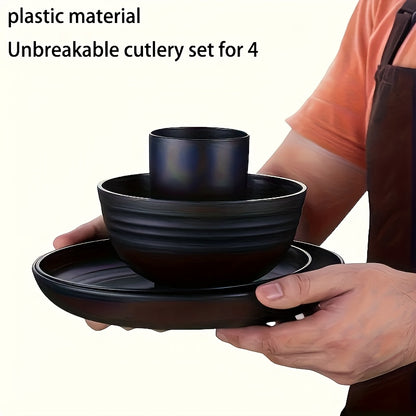 16-Piece Unbreakable Dinnerware Set, Shatterproof Plates, Microwave & Dishwasher Safe, Reusable Tableware - 8 Plates, 4 Bowls, 4 Cups - Perfect for Camping, Picnics, Housewarming Gifts, Family Gatherings, and Everyday Use