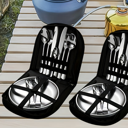 10 piece stainless steel camping utensil set - portable and durable outdoor picnic utensil, including plates, forks, spoons, and cups - suitable for hiking, backpacking, and camping adventures - perfect for outdoor dining essentials