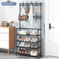 Simple Houseware Coat Rack with Shelf, Standing Hall Tree with Hooks, Black | For Entryway, Bedroom, Office, Black Metal Clothes Hanger Stand for Coats, Hats, Jackets, Bags