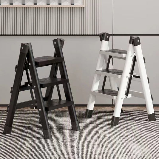 Folding Step Ladder - Portable Multi-Functional A-Frame Design, Three-Step Lightweight Carbon Steel Ladder Stool with Non-Slip Wide Steps, Perfect for Home, Kitchen, and Office Use, Compact Indoor Thickened Flower Rack.