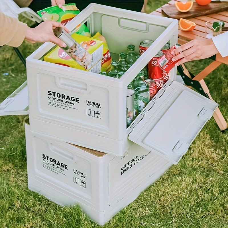 50L Collapsible Storage Bin with Lid, Foldable Plastic Storage Box with Wooden Top and Handles, 1 Pack