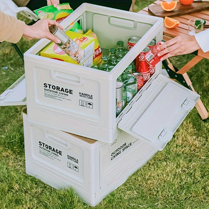 50L Collapsible Storage Bin with Lid, Foldable Plastic Storage Box with Wooden Top and Handles, 1 Pack