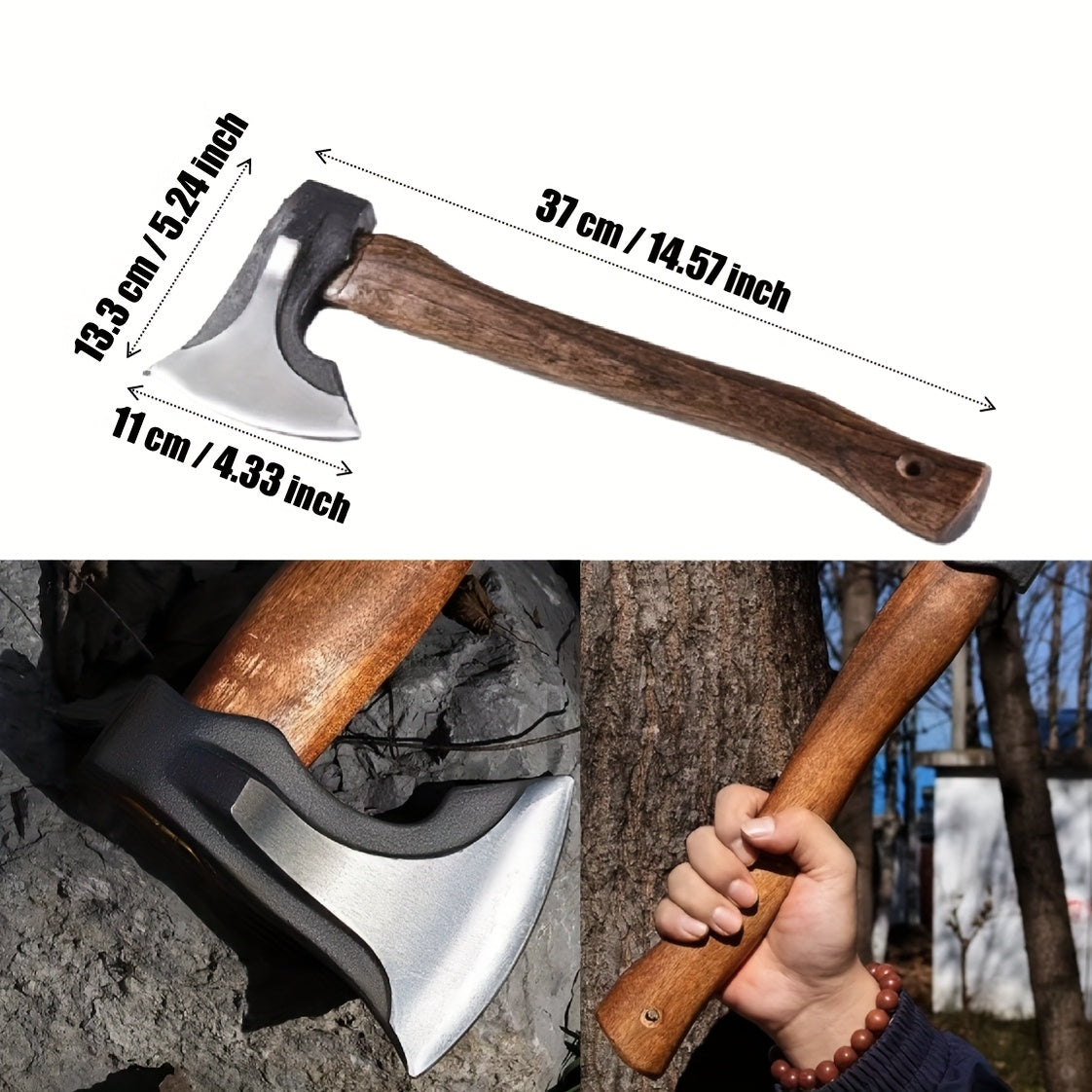 Outdoor Survival Axe - Heavy-Duty Stainless Steel Hunting Knife with Wooden Handle, Multi-Functional Camping Tool for Hiking, Chopping, and Shooting - Perfect Gift for Men, Ideal Christmas, Father's Day, and Camping Accessory