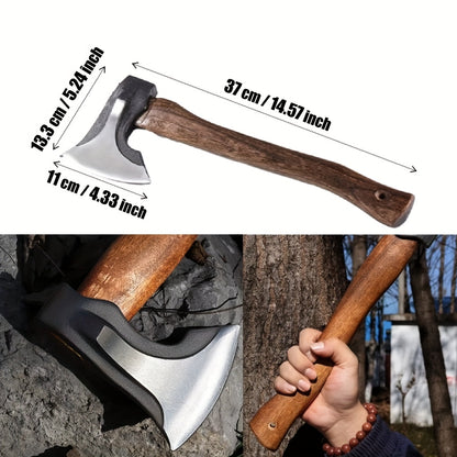 Outdoor Survival Axe - Heavy-Duty Stainless Steel Hunting Knife with Wooden Handle, Multi-Functional Camping Tool for Hiking, Chopping, and Shooting - Perfect Gift for Men, Ideal Christmas, Father's Day, and Camping Accessory