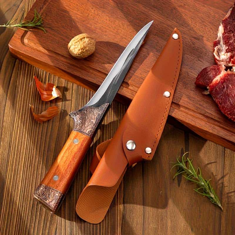 3-piece stainless steel hunting knife set/ with sheath for portable storage - household meat cleaver, camping barbecue knife/ durable full tang construction, easy-to-clean design