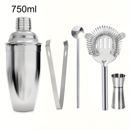 5-Piece Stainless Steel Bar Tools Set with Shaker, Jigger, Strainer, and Bar Tools for Parties and Gatherings