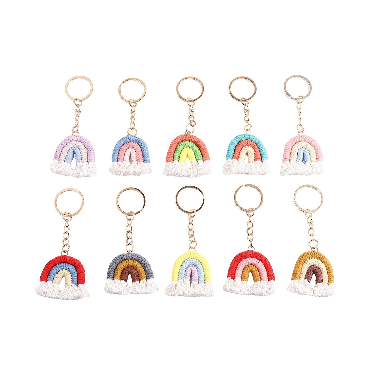 10 Pieces Rainbow Macrame Keychain Weaving Rainbow Tassel Keychains Car Keyring Holder Jewelry for Women