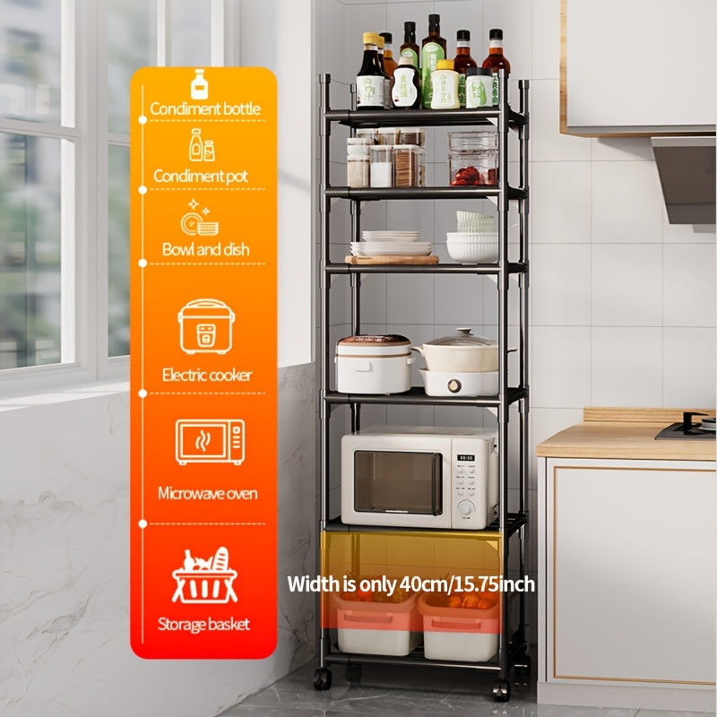 Multi layer kitchen storage rack - space saving floor storage rack for cookware and microwave ovens, no drilling required bathroom rack, for home use