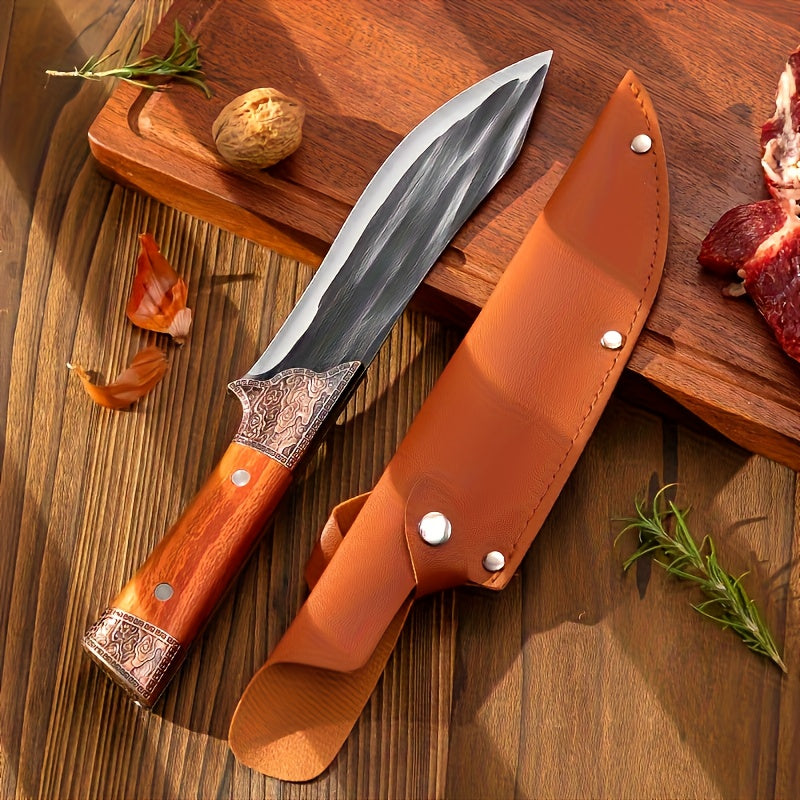 3-piece stainless steel hunting knife set/ with sheath for portable storage - household meat cleaver, camping barbecue knife/ durable full tang construction, easy-to-clean design