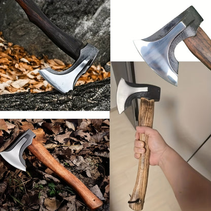 Outdoor Survival Axe - Heavy-Duty Stainless Steel Hunting Knife with Wooden Handle, Multi-Functional Camping Tool for Hiking, Chopping, and Shooting - Perfect Gift for Men, Ideal Christmas, Father's Day, and Camping Accessory