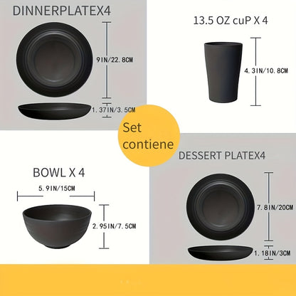 16-Piece Unbreakable Dinnerware Set, Shatterproof Plates, Microwave & Dishwasher Safe, Reusable Tableware - 8 Plates, 4 Bowls, 4 Cups - Perfect for Camping, Picnics, Housewarming Gifts, Family Gatherings, and Everyday Use