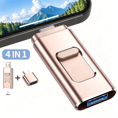 Cle USB 4-in-1 Photo Stick, 64G External Flash Drive for iPhone Android PC Mac, One-Click Backup Photos Videos, Offline Local Storage Thumb Drive, Portable Metal Memory Stick for File Saving & Data Transfer