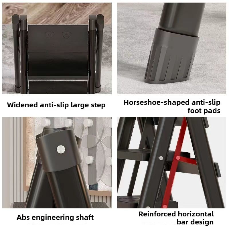 Folding Step Ladder - Portable Multi-Functional A-Frame Design, Three-Step Lightweight Carbon Steel Ladder Stool with Non-Slip Wide Steps, Perfect for Home, Kitchen, and Office Use, Compact Indoor Thickened Flower Rack.